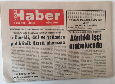 Giresun Son Haber Gazetesi 23 Ekim 1992 - Emekli , Dul Ve Yetimden Poliklinik Ücreti Alınmaz GZ31221 - 1