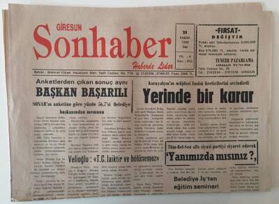 Giresun Son Haber Gazetesi 23 Kasım 1993 - Anketlerden Çıkan Sonuç Aynı Başkan Başarılı GZ31219 - 1