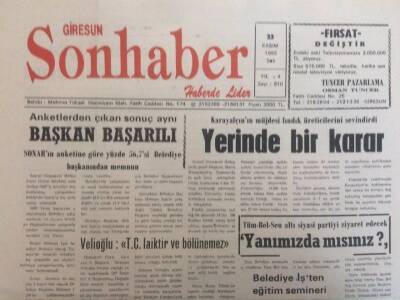 Giresun Son Haber Gazetesi 23 Kasım 1993 - Karayalçının Müjdesi Fındıkçıları Sevindirdi GZ35229 - 1