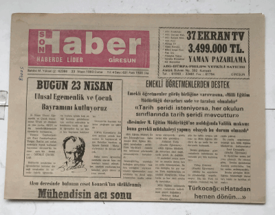 Giresun Son Haber Gazetesi 23 Nisan 1993 - Bugün 23 Nisan Ulusal Egemenlik ve Çocuk Bayramını Kutluyoruz GZ7439 - 1