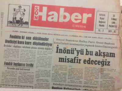 Giresun Son Haber Gazetesi 23 Temmuz 1990 - İnönüyü Bu Akşam Misafir Edeceğiz GZ38408 - 1