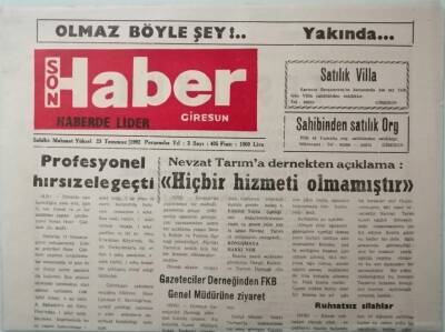 Giresun Son Haber Gazetesi 23 Temmuz 1992 Emniyet Müdürü Gazetemizi Ziyaret Etti -GZ37456 - 1