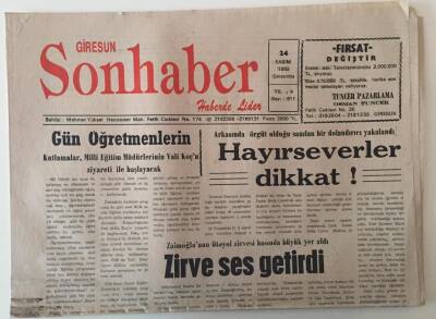 Giresun Son Haber Gazetesi 24 Kasım 1993 - Gün Öğretemenlerin Günü ... GZ31218 - 1