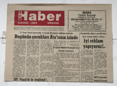 Giresun Son Haber Gazetesi 24 Nisan 1993 - Bugünün Çocukları Atanın İzinde GZ7440 - 1