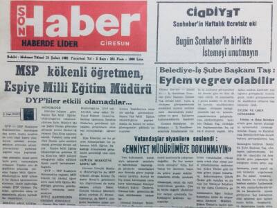 Giresun Son Haber Gazetesi 24 Şubat 1992 - MSP Kökenli Öğretmen Espiye Milli Eğitim Müdürü GZ41336 - 1
