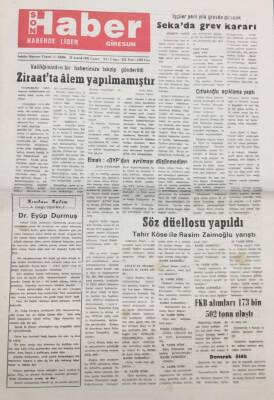 Giresun Son Haber Gazetesi 25 Aralık 1992 Tahir Köse İle Rasim Zaimoğlunun Söz Düellosu GZ14122 - 1