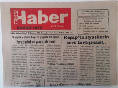 Giresun Son Haber Gazetesi 25 Haziran 1992 - Giresunspor Yeni Yönetimi Kurulu İş Başında GZ18162 - 1