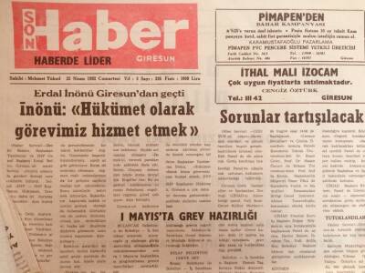 Giresun Son Haber Gazetesi 25 Nisan 1992 - 1 Mayısta Grev Hazırlığı GZ38692 - 1