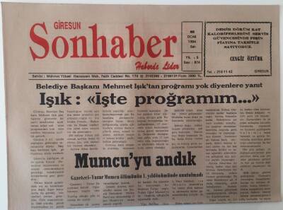 Giresun Son Haber Gazetesi 25 Ocak 1994 - Belediye Başkanı Mehmet Işıktan Program Yok Diyenlere Yanıt İşte Programım GZ18192 - 1