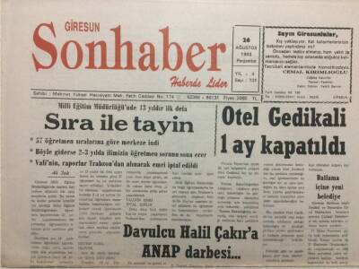 Giresun Son Haber Gazetesi 26 Ağustos 1993 - Sıra İle Tayin GZ34883 - 1