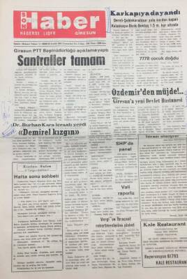 Giresun Son Haber Gazetesi 26 Aralık 1992 Özdemirden Giresuna Müjde Yeni Devlet Hastanesi GZ14121 - 1