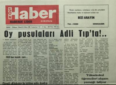 Giresun Son Haber Gazetesi 26 Ekim 1991-Oy Pusulaları Adli Tıpta GZ14049 - 1