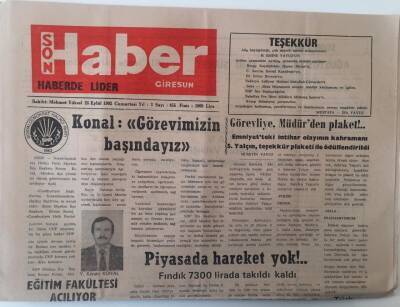Giresun Son Haber Gazetesi 26 Eylül 1992 - Piyasada Hareket Yok , FKBde Görüşmeler Devam Ediyor GZ18174 - 1