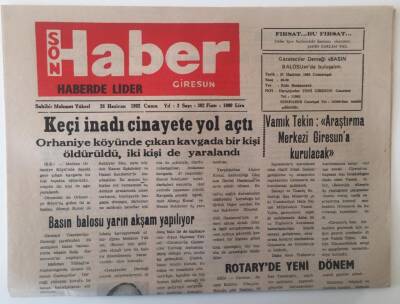 Giresun Son Haber Gazetesi 26 Haziran 1992 - Giresunsporda Teknik Direktör Arayışı ... GZ18164 - 1