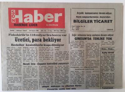 Giresun Son Haber Gazetesi 26 Kasım 1991 - Fiskobirlik in 118 Milyar Lira Borcu Var Üretici Para Bekliyor GZ18167 - 1
