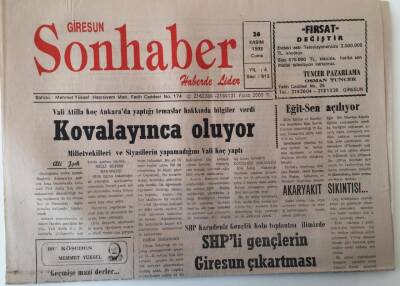 Giresun Son Haber Gazetesi 26 Kasım 1993 - SHPli Gençlerin Giresun Çıkartması, Kovalayınca Oluyor GZ18293 - 1