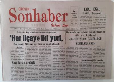 Giresun Son Haber Gazetesi 26 Temmuz 1993 - Basında Sansürün Kaldırılışının 85. Yılı Kutlandı Haber Alma Özgürlüğü Kısıtlanamaz GZ18278 - 1