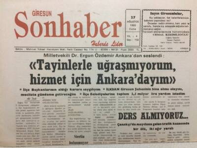 Giresun Son Haber Gazetesi 27 Ağustos 1993 - Tayinlerle Uğraşmıyorum,Hizmet İçin Ankaradayım GZ34884 - 1