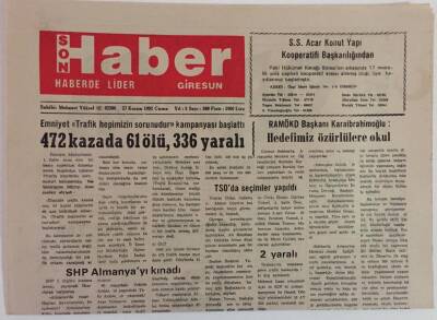 Giresun Son Haber Gazetesi 27 Kasım 1992 - Hedefimiz Özürlülere Okul , Balıkçı Sevinemedi GZ18349 - 1