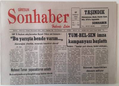 Giresun Son Haber Gazetesi 27 Temmuz 1993 - Görele Fındık Festivali Başlıyor , TÜM-BEL-SEN İmza Kampanyası Başlattı GZ18279 - 1