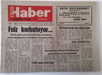 Giresun Son Haber Gazetesi 28 Aralık 1991 - Karadeniz Bölgesi Kalkınma Yasa Tasarısı İncelemede, Gazi Caddesi Yılbaşı İçin Trafiğe Kapatılacak GZ18314 - 1