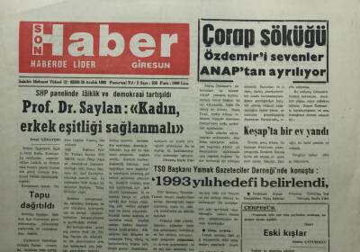 Giresun Son Haber Gazetesi 28 Aralık 1992 -Çorap Söküğü Özdemiri Sevenler Anaptan Ayrılıyor - GZ14057 - 1