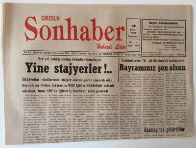 Giresun Son Haber Gazetesi 28 Ekim 1993 - Cumhuriyetin 70. Yıl Dönümünü Kutluyoruz GZ10983 - 2