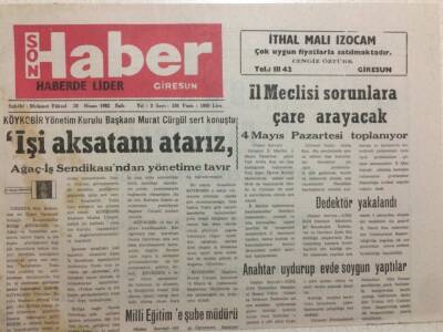 Giresun Son Haber Gazetesi 28 Nisan 1992 - İşi Aksatanı Atarız GZ29957 - 1