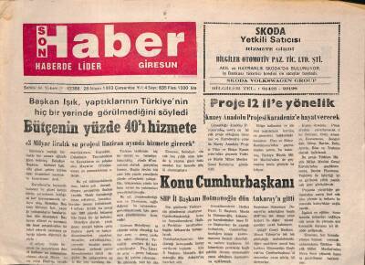Giresun Son Haber Gazetesi 28 Nisan 1993 - Metin Aydın Giresuna Vefa Borcumu Ödüyorum GZ113592 - 1