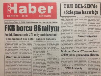 Giresun Son Haber Gazetesi 28 Ocak 1993 - FKB Borcu 86 Milyar GZ34611 - 1