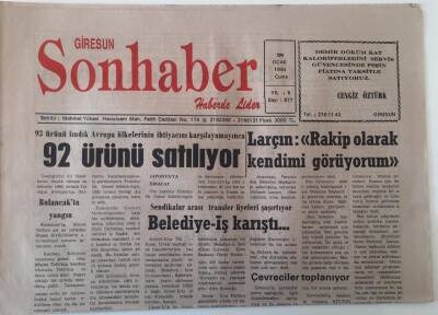 Giresun Son Haber Gazetesi 28 Ocak 1994 - 93 Ürünü Fındık Avrupa Ülkelerinin İhtiyacını Karşılayamayınca 92 Ürünü Satılıyor GZ18195 - 1