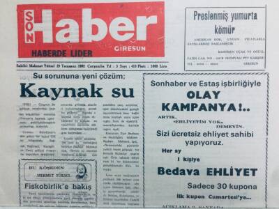 Giresun Son Haber Gazetesi 29 Temmuz 1992 - Kaynak Su GZ41341 - 1