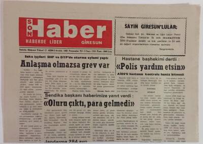 Giresun Son Haber Gazetesi 3 Aralık 1992 - Seka İşçileri SHP Ve DYP de Oturma Eylemi Yaptı Anlaşma Olmazsa Grev Var GZ18345 - 1