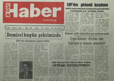 Giresun Son Haber Gazetesi 3 Ekim 1991-Demirel Bugün Şehrimizde - GZ14069 - 1