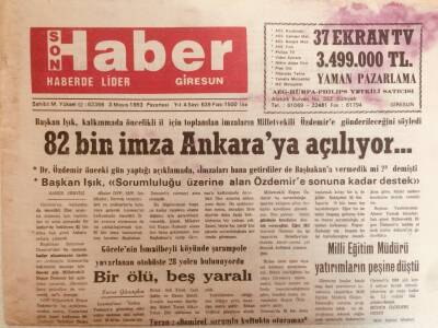 Giresun Son Haber Gazetesi 3 Mayıs 1994 - 82 Bin İmza Ankaraya Açılıyor GZ38700 - 1