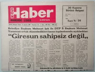 Giresun Son Haber Gazetesi 30 Ağustos 1992 Sedat Tarhan Kafamdaki Değişikliği Yapacağım -GZ37470 - 1