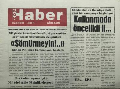 Giresun Son Haber Gazetesi 30 Aralık 1992 -Shp Yönetim Kurulu Üyesi Canan PirKıyak Emeklilik İçin Oy Kullanan Milletvekillerine Ateş Püskürdü Sömürmeyin! - GZ14061 - 1