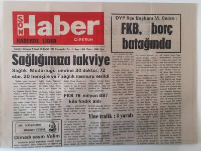 Giresun Son Haber Gazetesi 30 Eylül 1992 - FKB, Borç Batağında , Federasyon Kupasında İlk Raund GZ18170 - 1