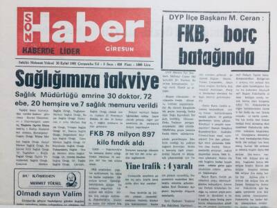 Giresun Son Haber Gazetesi 30 Eylül 1992 - FKB Borç Batağında GZ41334 - 1