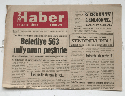 Giresun Son Haber Gazetesi 30 Nisan 1993 - Belediye 563 Milyonun Peşinde GZ7344 - 1