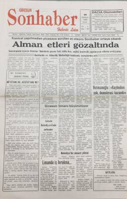Giresun Son Haber Gazetesi 30 Temmuz 1993 Alman Etleri Gözaltında GZ14104 - 1