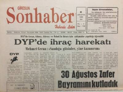 Giresun Son Haber Gazetesi 31 Ağustos 1993 - Dypde İhraç Hareketi GZ34886 - 1