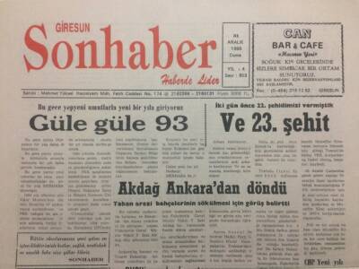 Giresun Son Haber Gazetesi 31 Aralık 1993 - Güle Güle 93 GZ38405 - 1