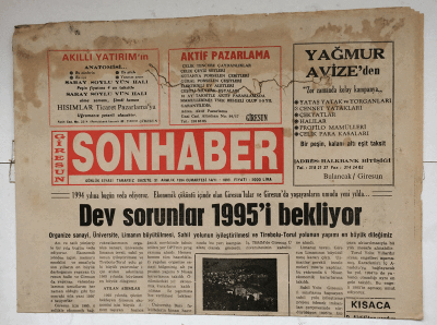 Giresun Son Haber Gazetesi 31 Aralık 1994 - Dev Sorunlar 1995i Bekliyor GZ7603 - 1