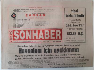 Giresun Son Haber Gazetesi 31 Ekim 1996 - Havaalanı İçin Ordu Ve Giresun Valileri Bir Araya Geldi Havaalanı İçin Ayaklanma GZ18229 - 1