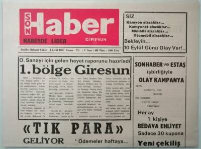Giresun Son Haber Gazetesi 4 Eylül 1992 Bal Üretiminde Azalma Görüldü -GZ37467 - 1