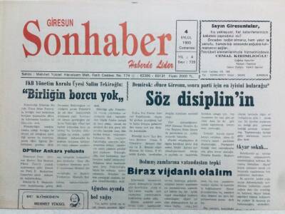 Giresun Son Haber Gazetesi 4 Eylül 1993 - Birliğin Borcu Yok GZ41330 - 1