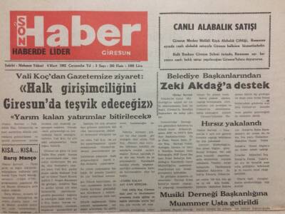 Giresun Son Haber Gazetesi 4 Mart 1992 - Zeki Akdağa Destek GZ35481 - 1