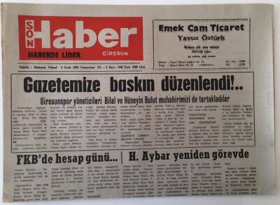 Giresun Son Haber Gazetesi 4 Ocak 1992 - FKBde Baskın Günü , Köy Yolları Geçit Vermiyor GZ18318 - 1