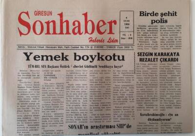 Giresun Son Haber Gazetesi 4 Ocak 1994 - TÜM-BEL-SEN Sendikası Öğle Yemeğinde Boykot Yaptı GZ18306 - 1